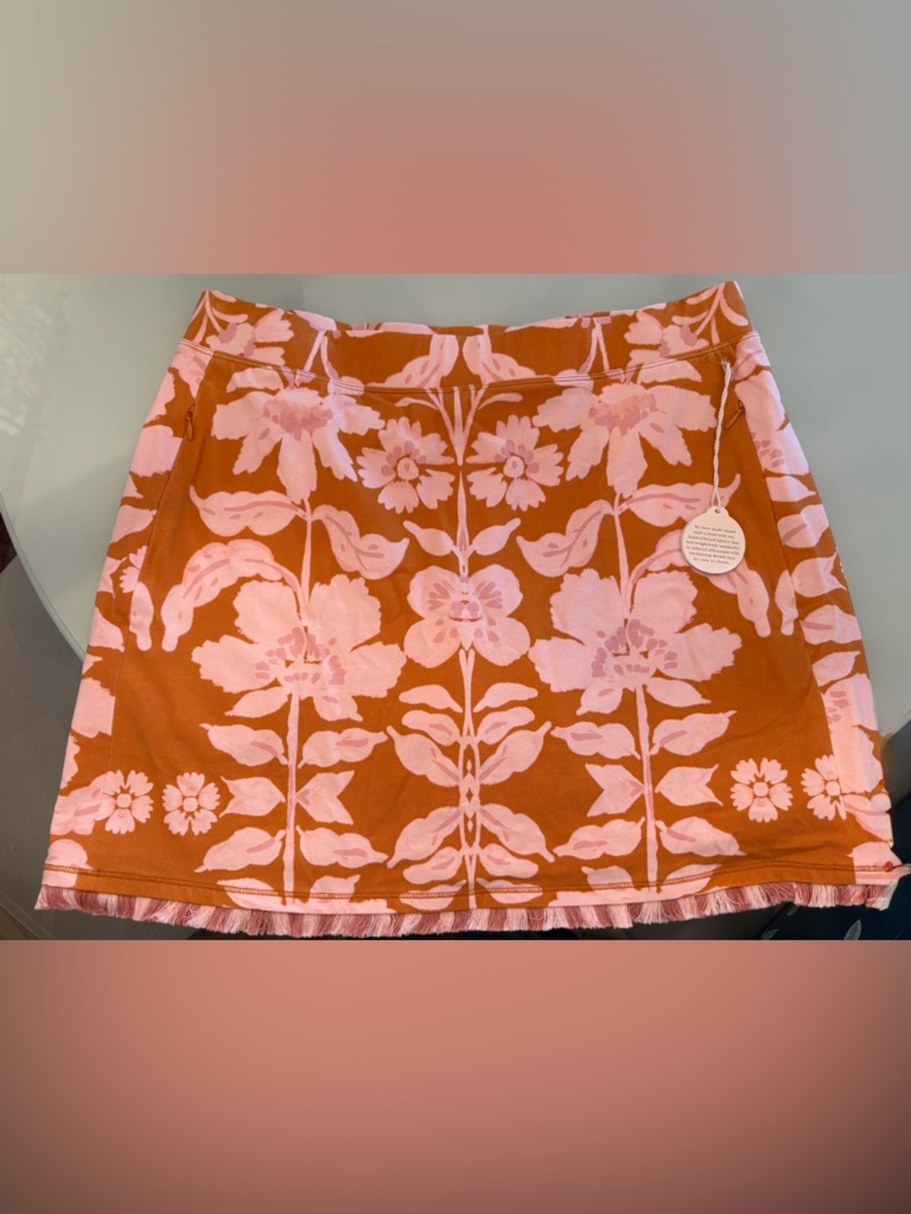 Spartina 449 Orange Mini Skort with Pink Floral Pattern